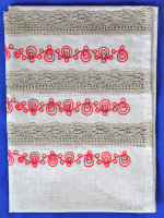 Полотенце из хлопка серое с красной вышивкой арт. 8нхп-841, 120х45