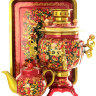Набор самовар электрический 3 литра с художественной росписью "Птица, рябина, цветы на красном фоне", арт. 130256