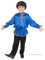 Косоворотка для мальчика атласная синяя на возраст 1-6 лет