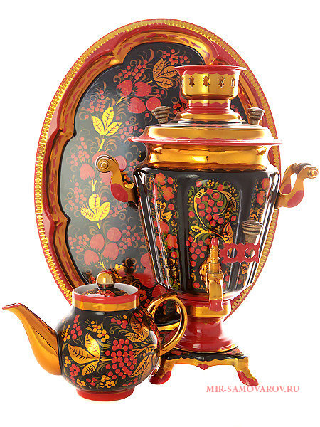 Набор самовар электрический 3 литра с художественной росписью "Хохлома рыжая", арт. 131343