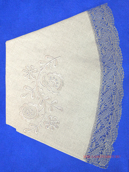 Скатерть круглая серая с серым кружевом и кружевной вышивкой арт. 5нхп-616а, d-90