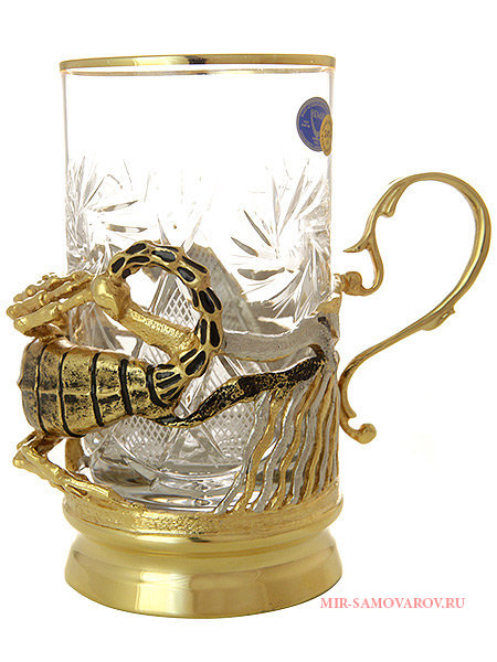 Набор для чая с подстаканником Златоуст "Скорпион" позолоченный