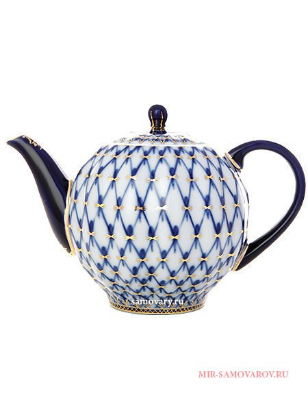 Фарфоровый заварочный чайник форма Тюльпан рисунок Кобальтовая сетка Императорский фарфоровый завод