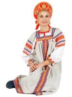 Русский сарафан "Забава" льняной бежевый и блузка XL-XXXL