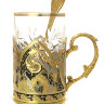 Подстаканник чайный "Хозяйка медной горы" с ложкой, хрустальным стаканом в подарочном футляре Златоуст