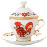 Чашка чайная с крышечкой и блюдцем форма Подарочная-2 рисунок Сувенир Императорский фарфоровый завод